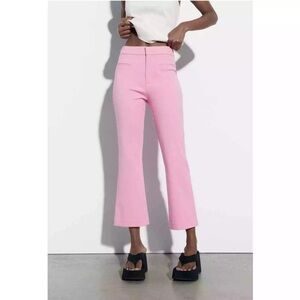 NWT Zara - High Waisted Cropped Pink Flare Trousers | Blogger’s Fave